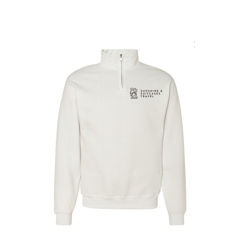 Sunshine & Suitcases Travel quarter zip black standard logo