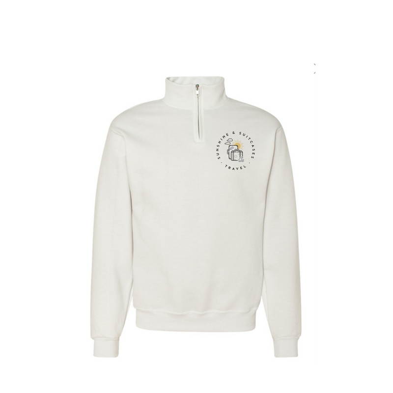 Sunshine & Suitcases Travel quarter zip classic logo