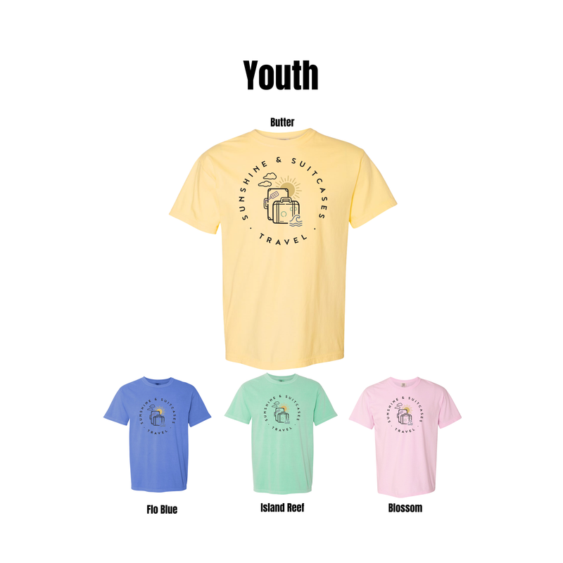 Youth Sunshine & Suitcases Travel large classic front logo