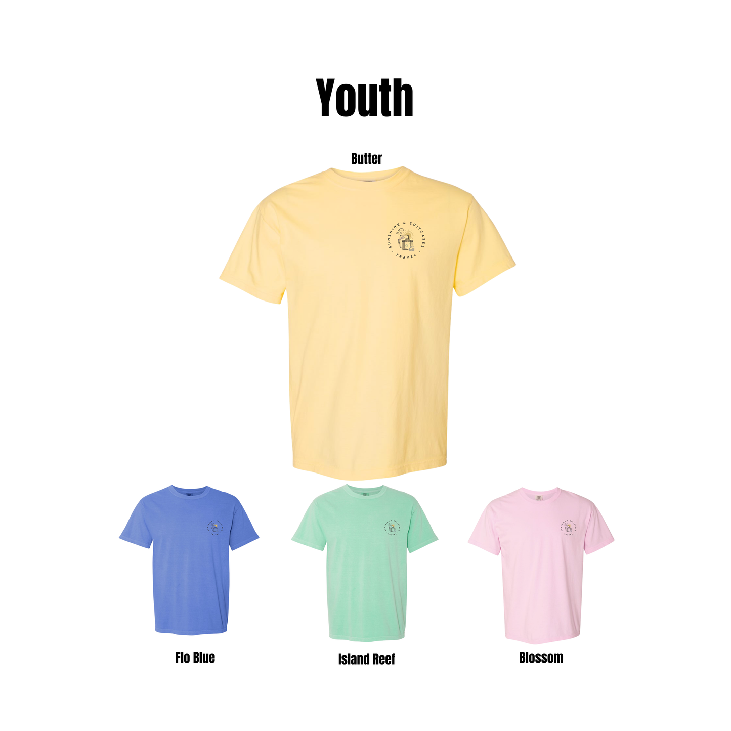 Youth Sunshine & Suitcases Travel small front classic logo