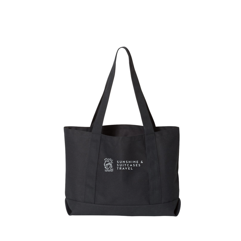 Sunshine & Suitcases Travel Windward Large Black Cotton Canvas Classic Resort Tote